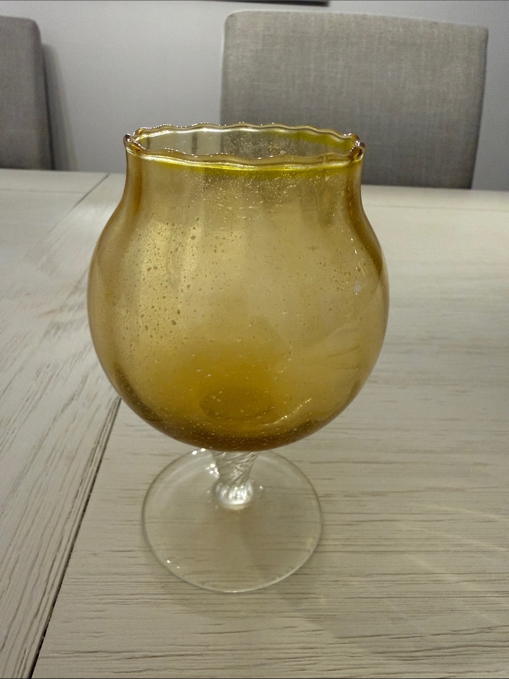Amber Handblown Bubble Glass Goblet